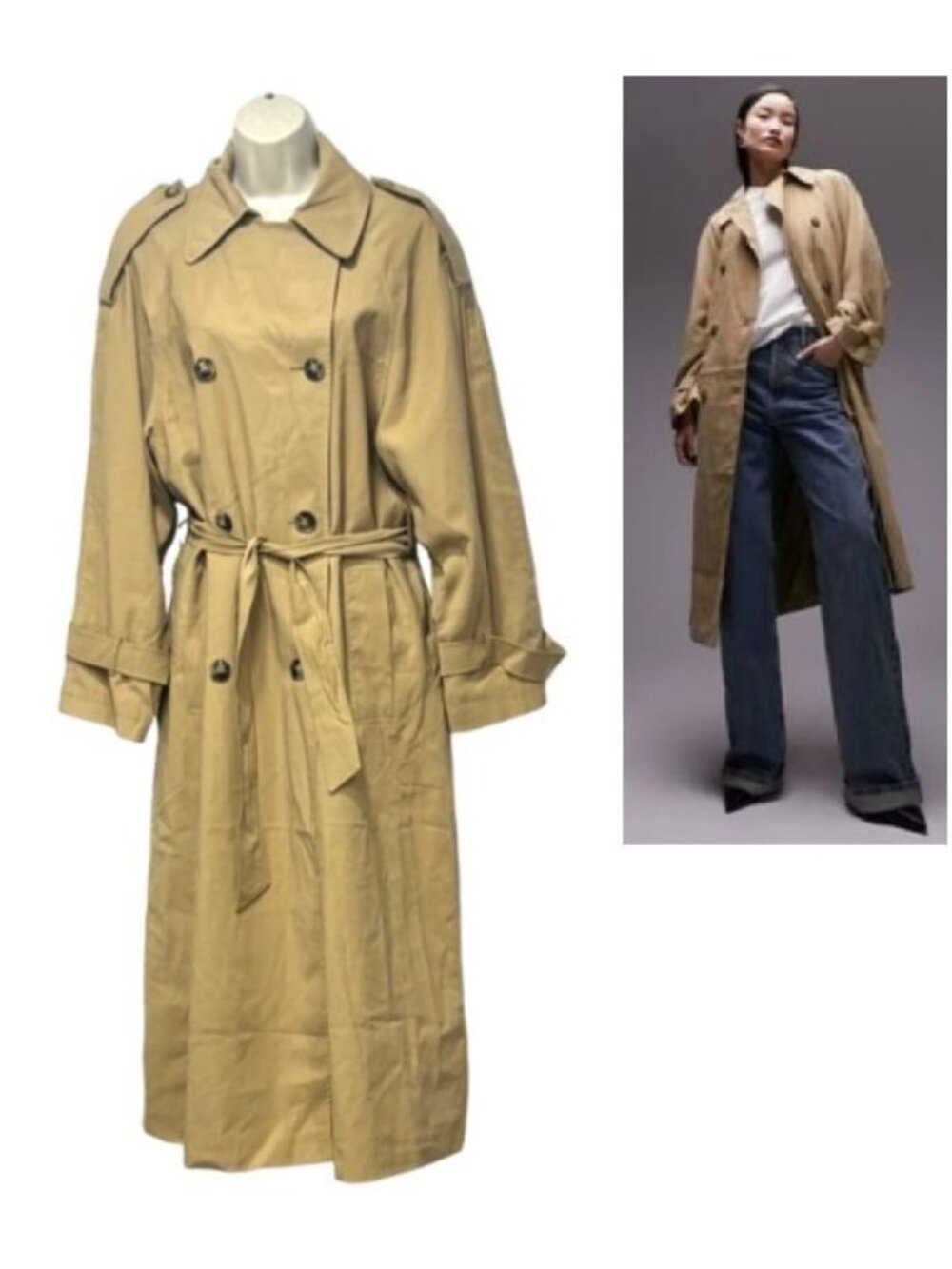 Topshop Women's Belted Trenchcoat in Taupe-Brown, Sz. 0